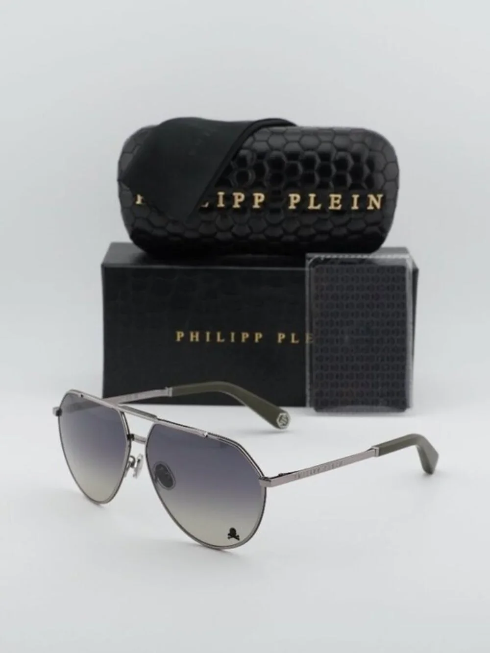 Philipp Plein SPP007V 0508 Aviator Unisex Sunglasses – Gunmetal / Grey